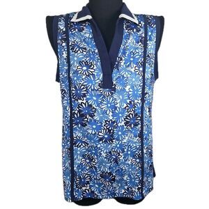 KINONA Blue White Print Italian Fabric Active Golf Shirt Womens Sz Small